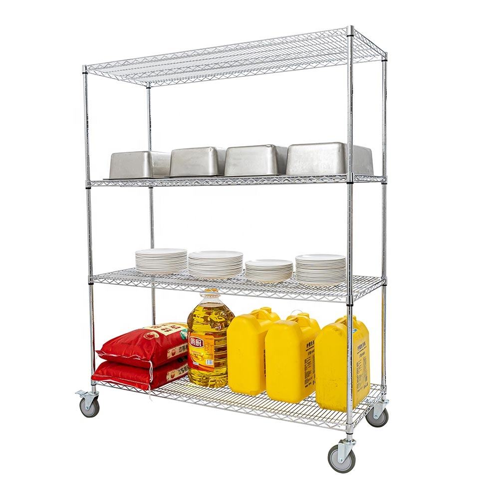 4-Tier Chrome Wire Shelving Unit with Wheels, Heavy-Duty Steel Mobile Storage Rack for Restaurant, Warehouse and Garage