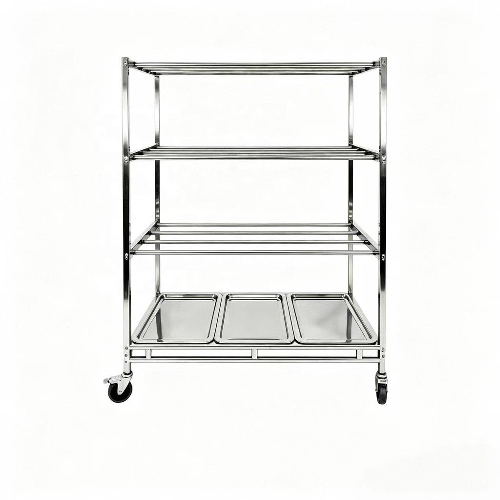 Multi-Tier Stainless Steel Storage Rack with Wheels, Mobile Kitchen Shelving Unit for Home and Commercial Use
