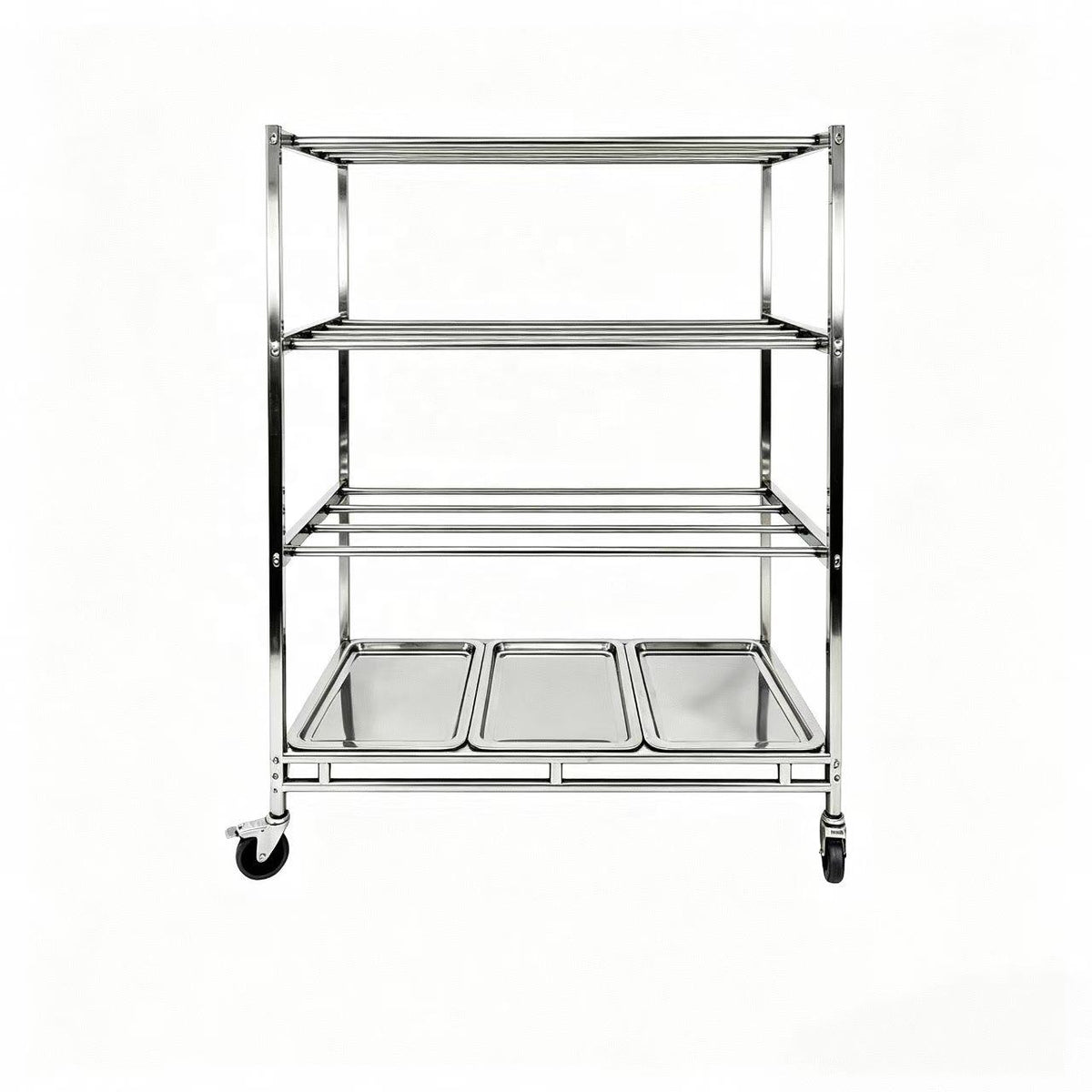 Multi-Tier Stainless Steel Storage Rack with Wheels, Mobile Kitchen Shelving Unit for Home and Commercial Use