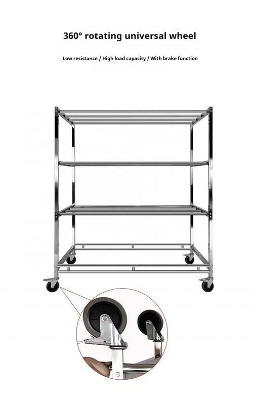 Multi-Tier Stainless Steel Storage Rack with Wheels, Mobile Kitchen Shelving Unit for Home and Commercial Use