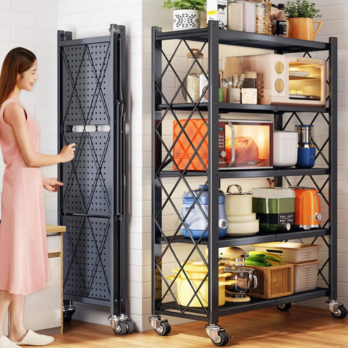 Foldable Metal Kitchen Storage Rack, Countertop Tableware Organizer Shelf for Kitchen Cabinets and Pantry