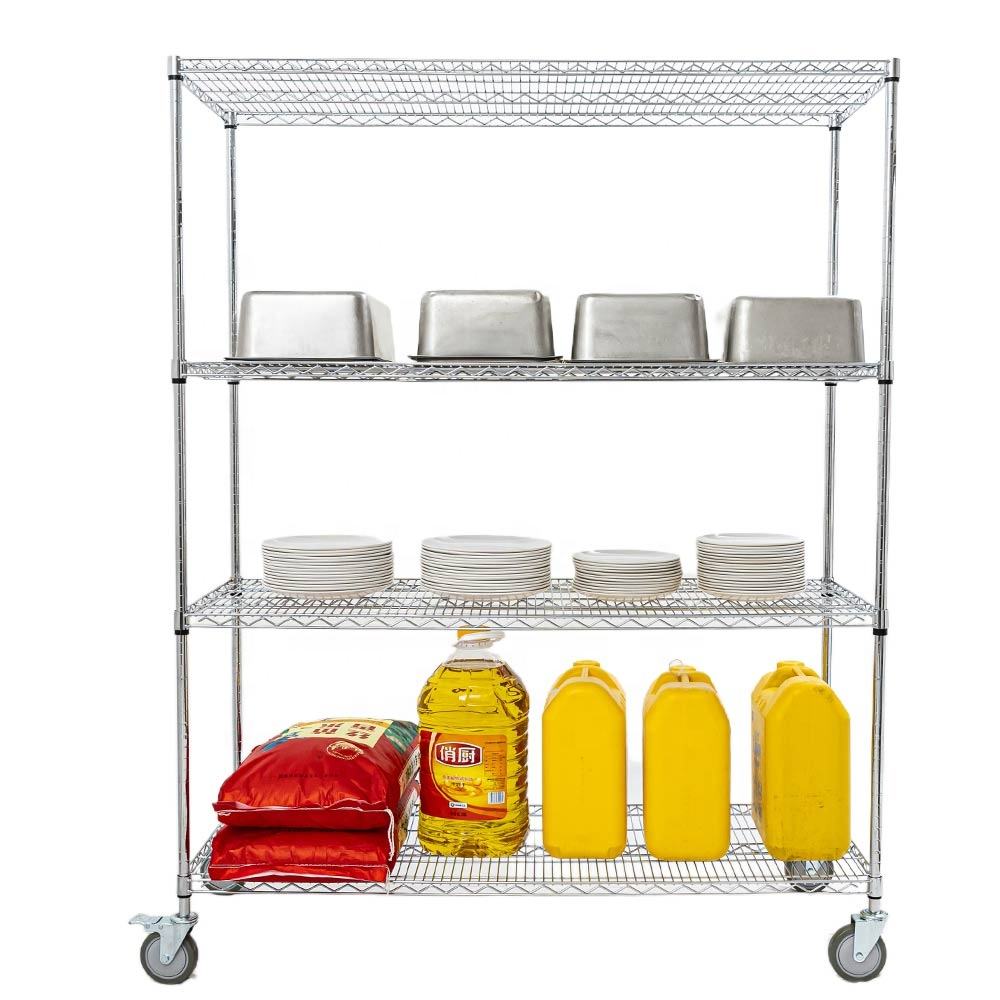 4-Tier Chrome Wire Shelving Unit with Wheels, Heavy-Duty Steel Mobile Storage Rack for Restaurant, Warehouse and Garage